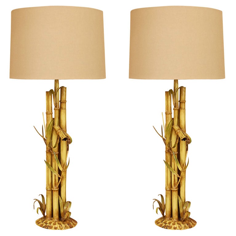 Pair of vintage tole bamboo lamps at 1stDibs