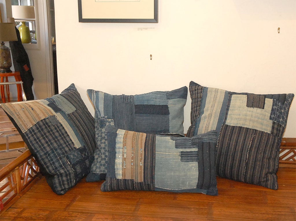 Set of Four 19th Century Japanese Indigo Textile Pillows