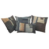 Set of Four 19th Century Japanese Indigo Textile Pillows