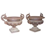 Pair of Gadrooned Cast Iron Urns Pair of Gadrooned Cast Iron Urns