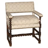 William and Mary Walnut and Oak Armchair-
