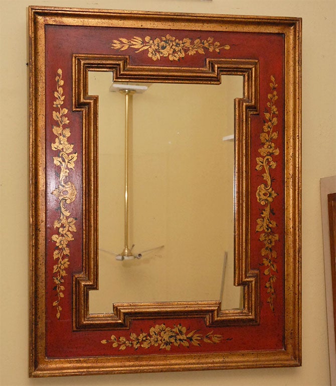 Hollywood regency gilted and painted wall  mirror