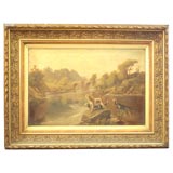 Oil Hunt Scene in Original Frame
