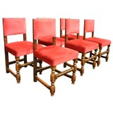 Antique Set of Six Upholstered Oak Dining Chairs