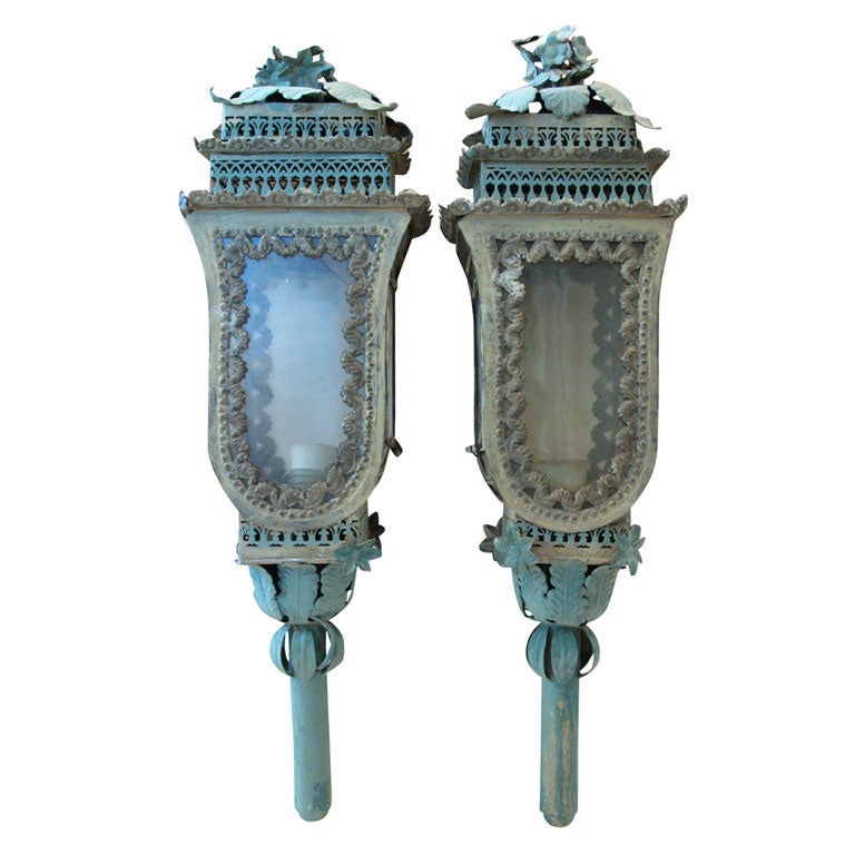 Pair of early 19th C., Italian, carriage lanterns For Sale