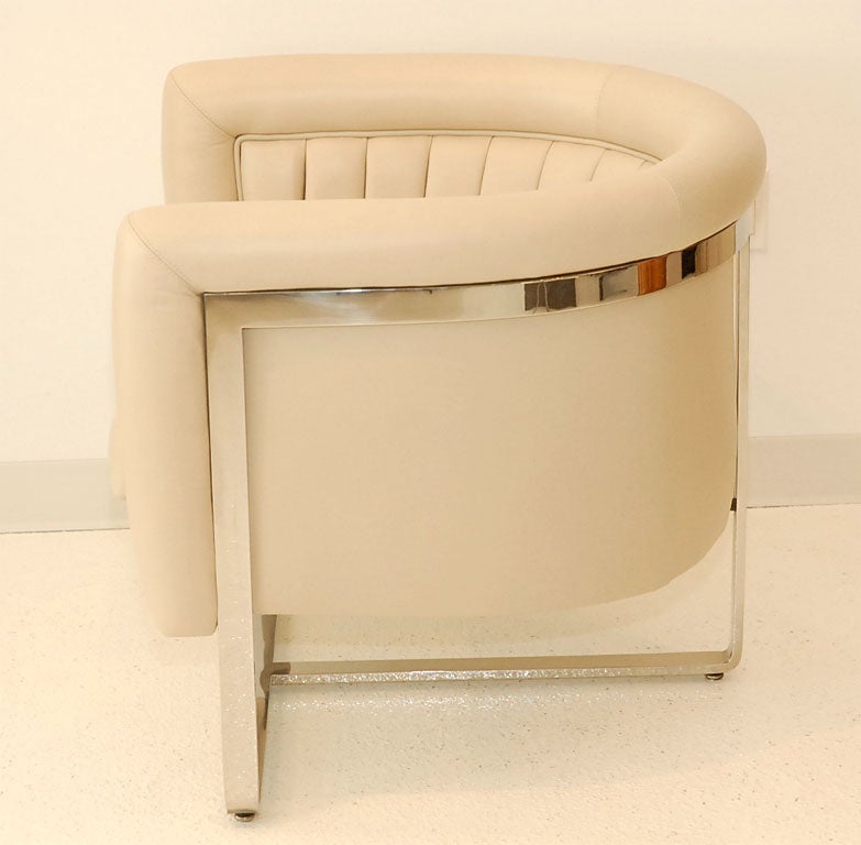 Pair of Chrome and Leather Upholstered Tub Chairs by Pace 2