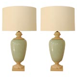 Pair of Monumental Table Lamps with Custom Silk Shades