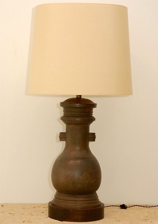 Pair of Marlboro Bronze Urn Lamps with Custom Silk Shades