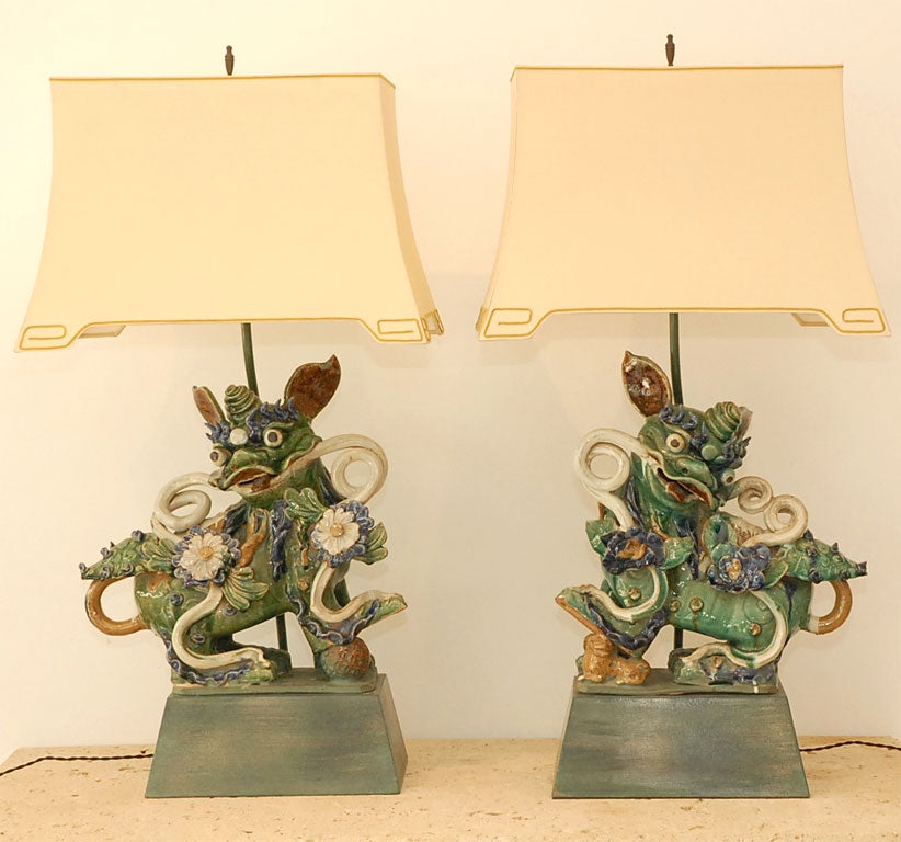 Pair of Custom Table Lamps Fashioned From Foo Dogs