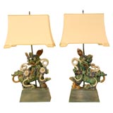 Pair of Custom Table Lamps Fashioned From Foo Dogs