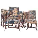 Set of 6 19th c Walnut hoof foot Chairs with Verdure Tapestry