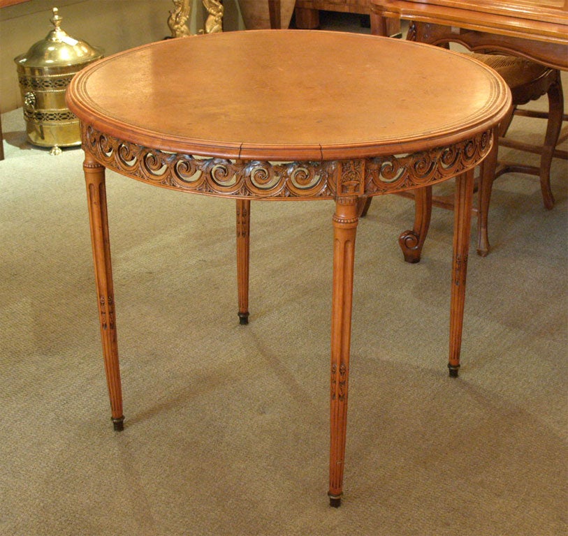 Antique French walnut table with tooled leather