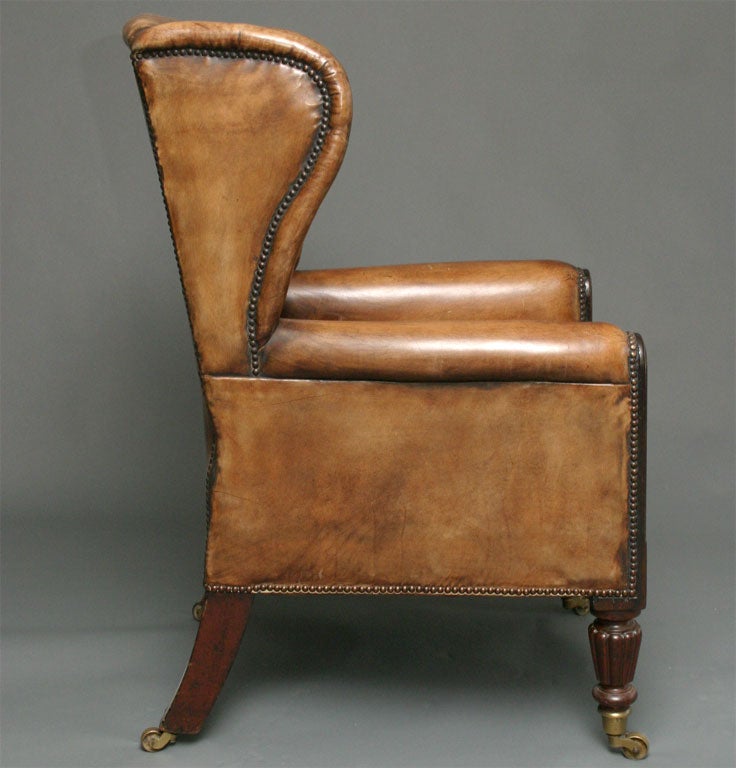 20th Century English Victorian Leather Wing Chair