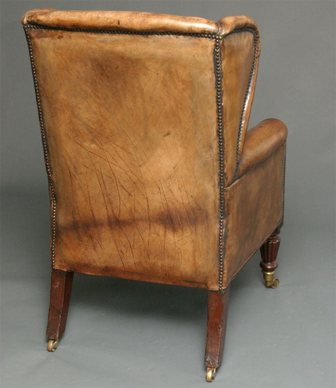 Mahogany English Victorian Leather Wing Chair