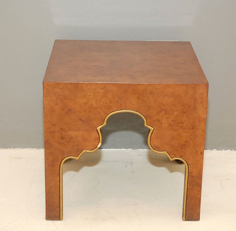American Pair of Olive Burlwood Tabouret Tables