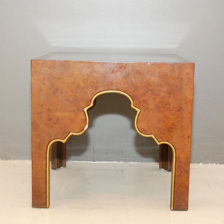 Mid-20th Century Pair of Olive Burlwood Tabouret Tables