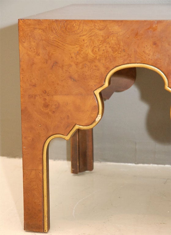 Gold Leaf Pair of Olive Burlwood Tabouret Tables