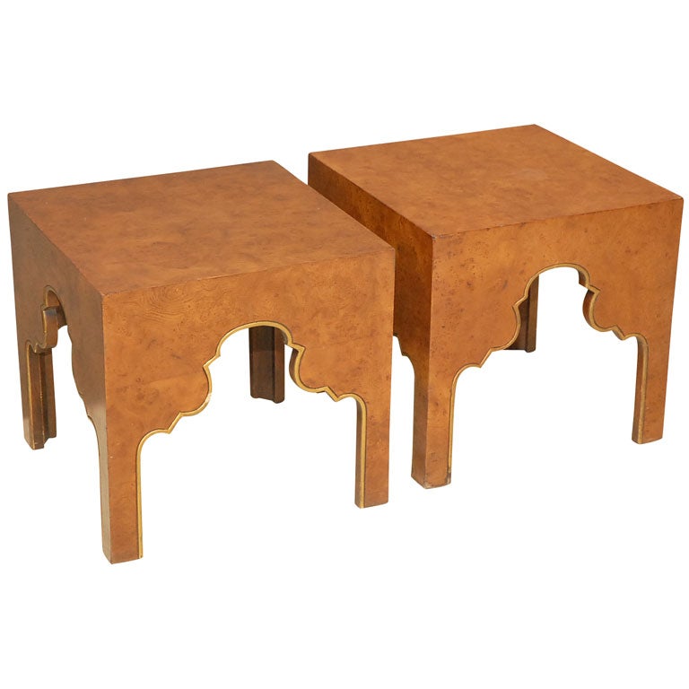 Pair of Olive Burlwood Tabouret Tables
