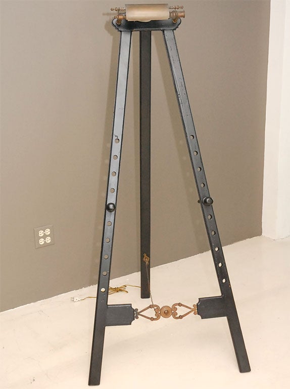 Spanish Brass and Ebonized Wood Easel with  Picture Light
