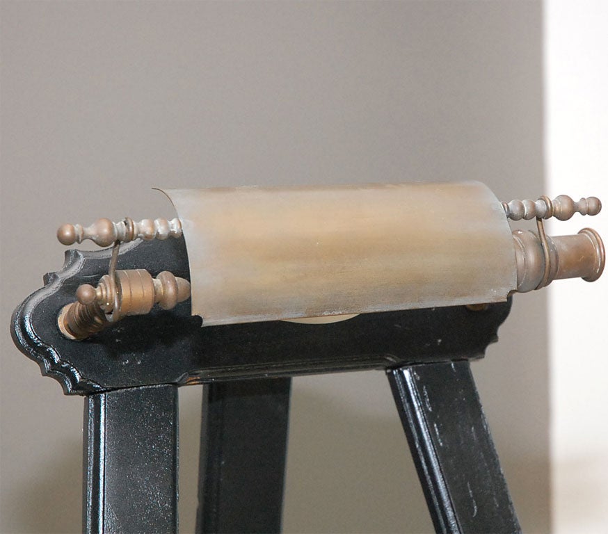 20th Century Brass and Ebonized Wood Easel with  Picture Light