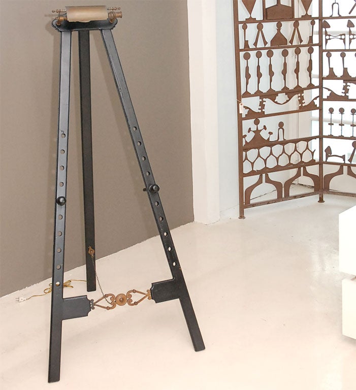 Brass and Ebonized Wood Easel with  Picture Light 1