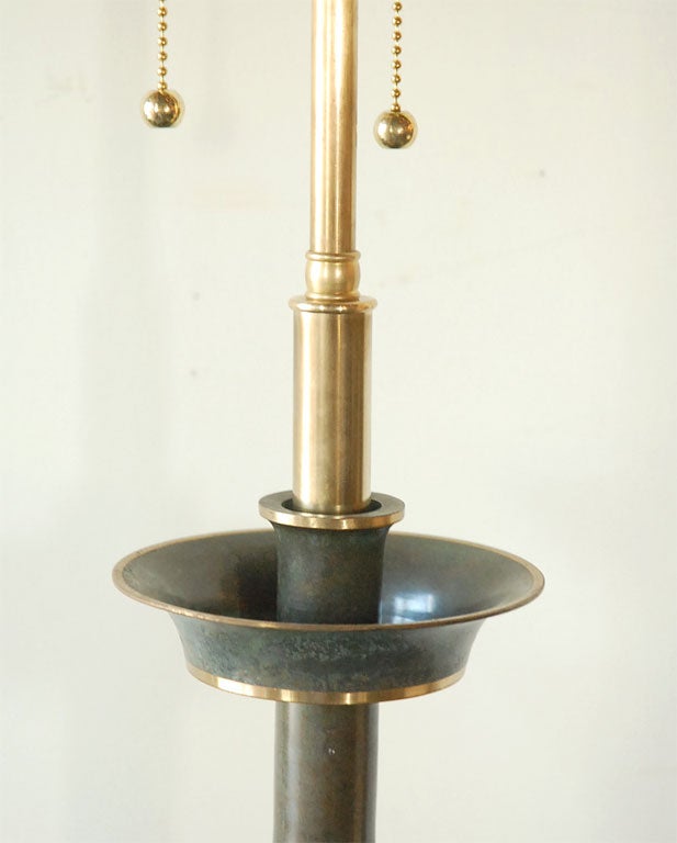 Japanese Pair of Bronze & Brass Candlestick Style Table Lamps