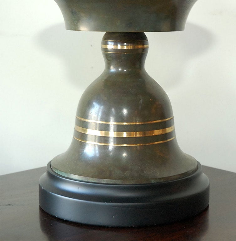 Mid-20th Century Pair of Bronze & Brass Candlestick Style Table Lamps