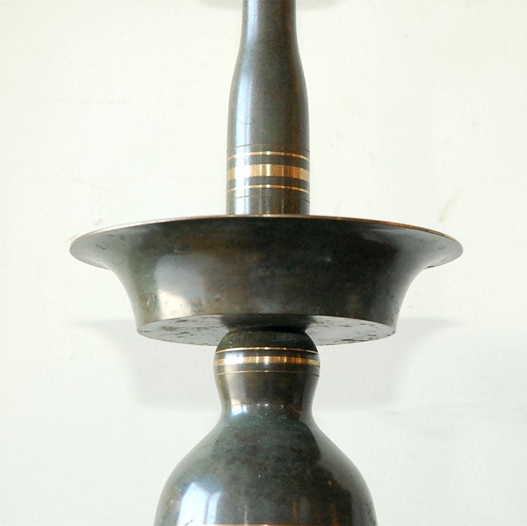 Pair of Bronze & Brass Candlestick Style Table Lamps 2