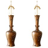Large Pair of Gilded BronzeTable Lamps