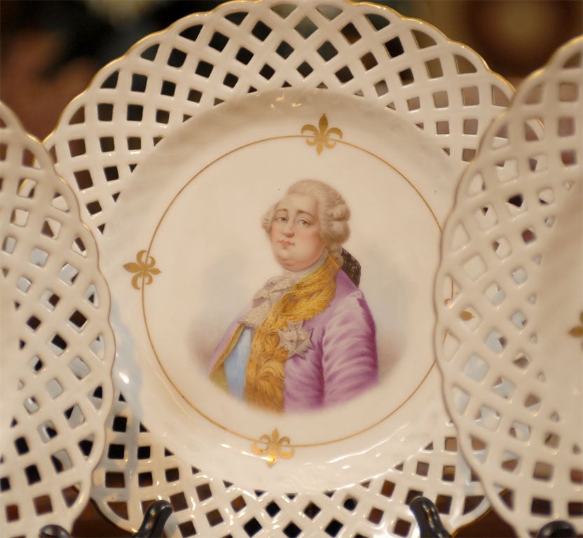 19th Century Set of 3 Sevre Portrait Lattice Plates For Sale