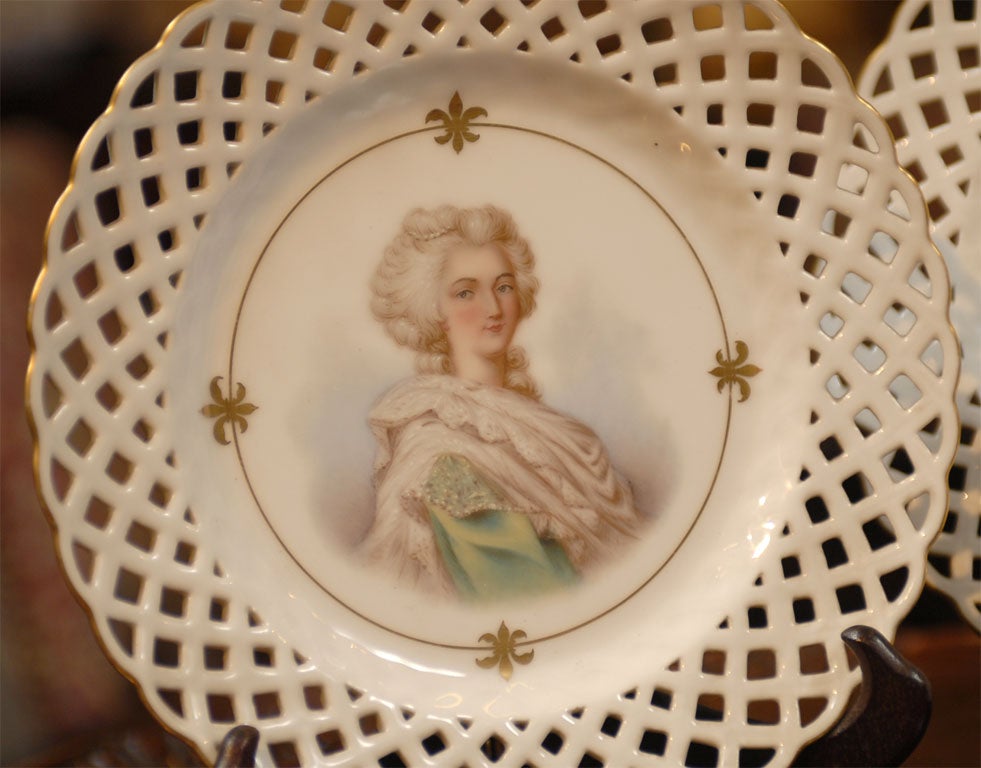 Set of 3 Sevre Portrait Lattice Plates For Sale 1