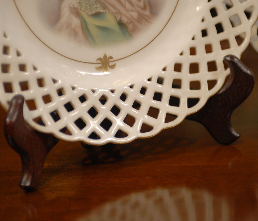 Set of 3 Sevre Portrait Lattice Plates For Sale 3