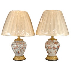 Pair of 19th C. Japanese Imari Lamps on Gilt Bronze Bases