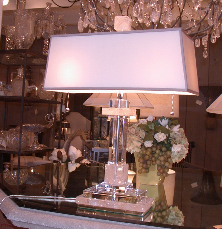 Rock Crystal and Crystal Table Lamp with Custom Shade