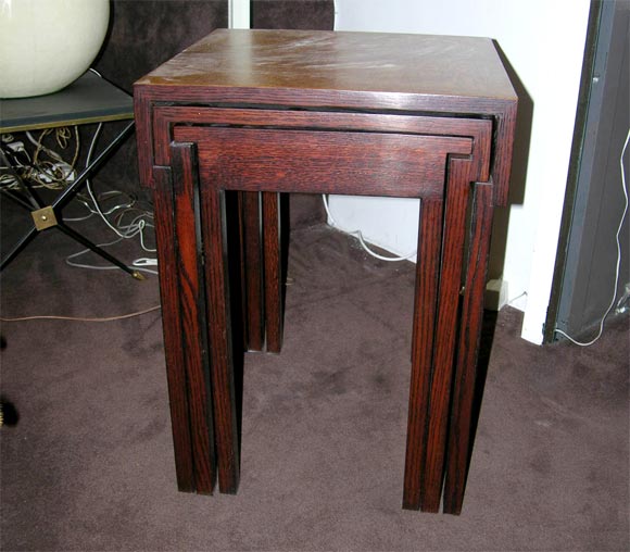 Wood Three Architectural Nesting Tables