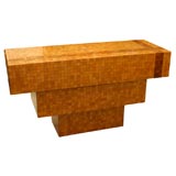 Parquetry console table with light and dark walnut
