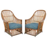 PAIR OF MATCHING STICK WICKER ARMCHAIRS