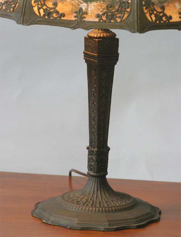 Reverse Painted Slag Glass Table Lamp