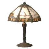 Antique Reverse Painted Slag Glass Table Lamp