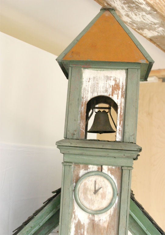 Wood Folk Art School House with bell in tower