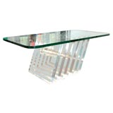 Coffee Table with Sculptural Thick Acrylic Base and Glass Top