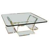 Coffee Table with Architectural Thick Lucite Base and Glass Top