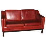 Red Leather Borge Mogensen-style Love Seat