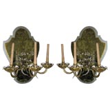Pair of shield back mirror sconces