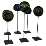 Set of 19th Century French Glass Balls on Modern Stands