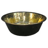 Antique A Large English 19th c. Hand-Hammered Brass Dairy Bowl