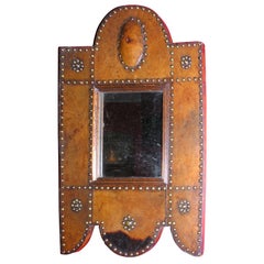 Antique English Studded Leather Mirror