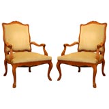 Louis XV style walnut pair of armchairs