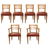 Cherrywood set of 4 chairs and pair of armchairs, style Leleu
