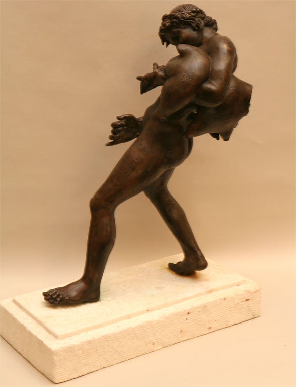 Italian Bronze of young Faun with Wine sack